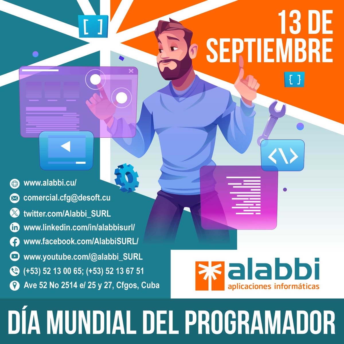 Alabbi_SURL's tweet photo. Cada 𝟭𝟯 𝗱𝗲 𝘀𝗲𝗽𝘁𝗶𝗲𝗺𝗯𝗿𝗲 se celebra en todo el mundo el 🖥️ 𝗗í𝗮 𝗱𝗲𝗹 𝗣𝗿𝗼𝗴𝗿𝗮𝗺𝗮𝗱𝗼𝗿.⁣
⁣
Hablamos de esas personas que a través de 𝗰𝗼́𝗱𝗶𝗴𝗼𝘀 y 𝗲𝘁𝗶𝗾𝘂𝗲𝘁𝗮𝘀 han logrado interconectar al mundo y hacer nuestra vida mucho más sencilla.⁣ https://t.co/NsfQMpJYtU
