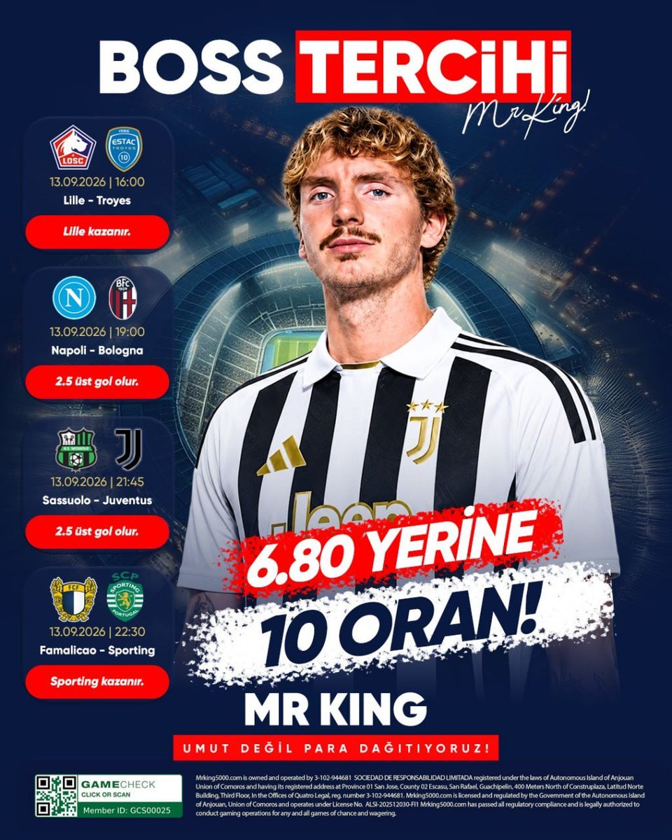 mrkingbonus's tweet photo. 🥇 6.80 yerine TAM 10 ORAN!

🔹Lille – Troyes → Lille kazanır
🔹Napoli – Bologna → 2.5 üst gol olur
🔹Sassuolo – Juventus → 2.5 üst gol olur
🔹Famalicao – Sporting → Sporting kazanır

Mrking Güncel Giriş Profilimizde! https://t.co/XkbK7TqOzw