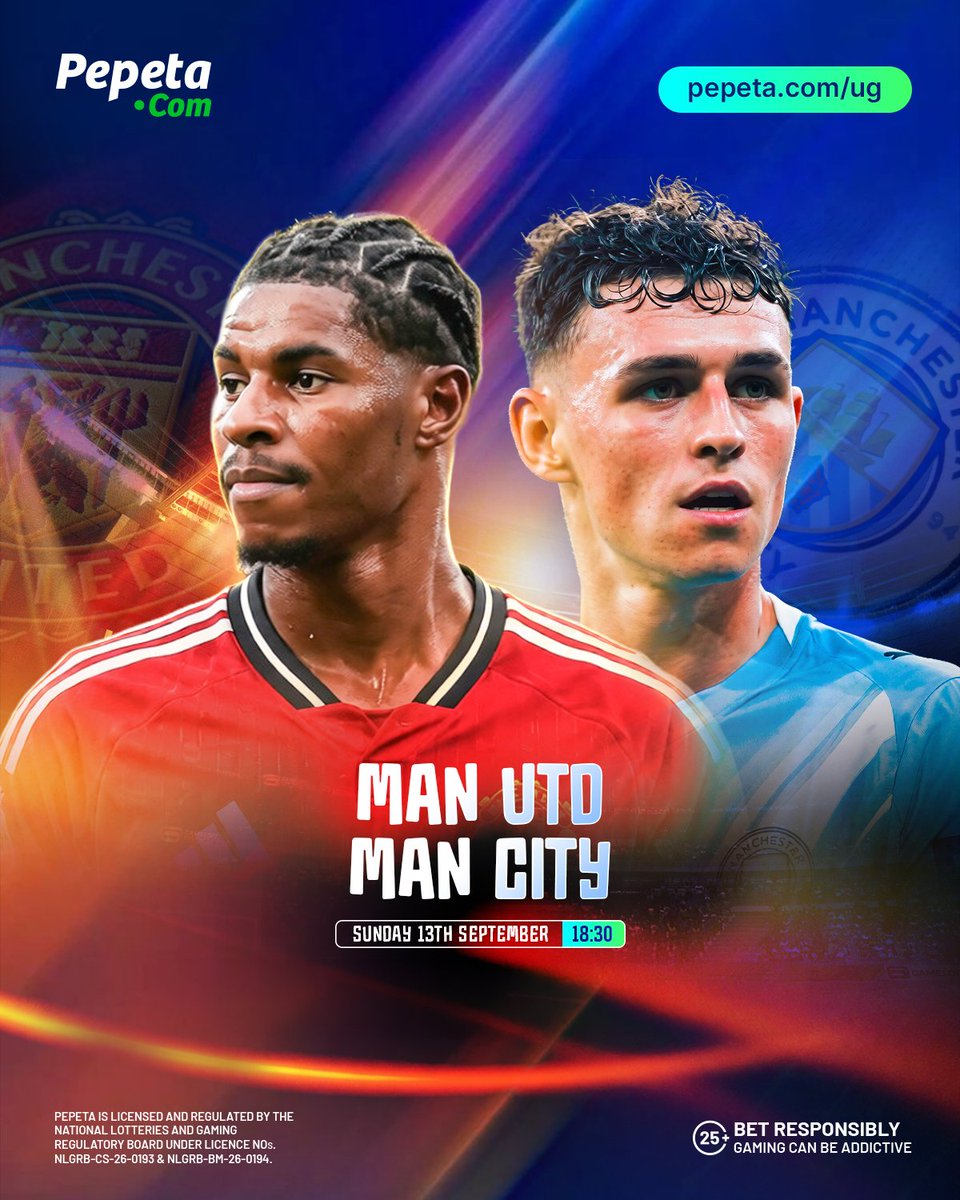 PepetaUganda's tweet photo. Who wins the Manchester derby? 👀 Man Utd host Man City this Sunday. Back your team up live at  https://t.co/MtLwPDuyZp 

Play responsibly 25+. https://t.co/uDcGOcLJf9