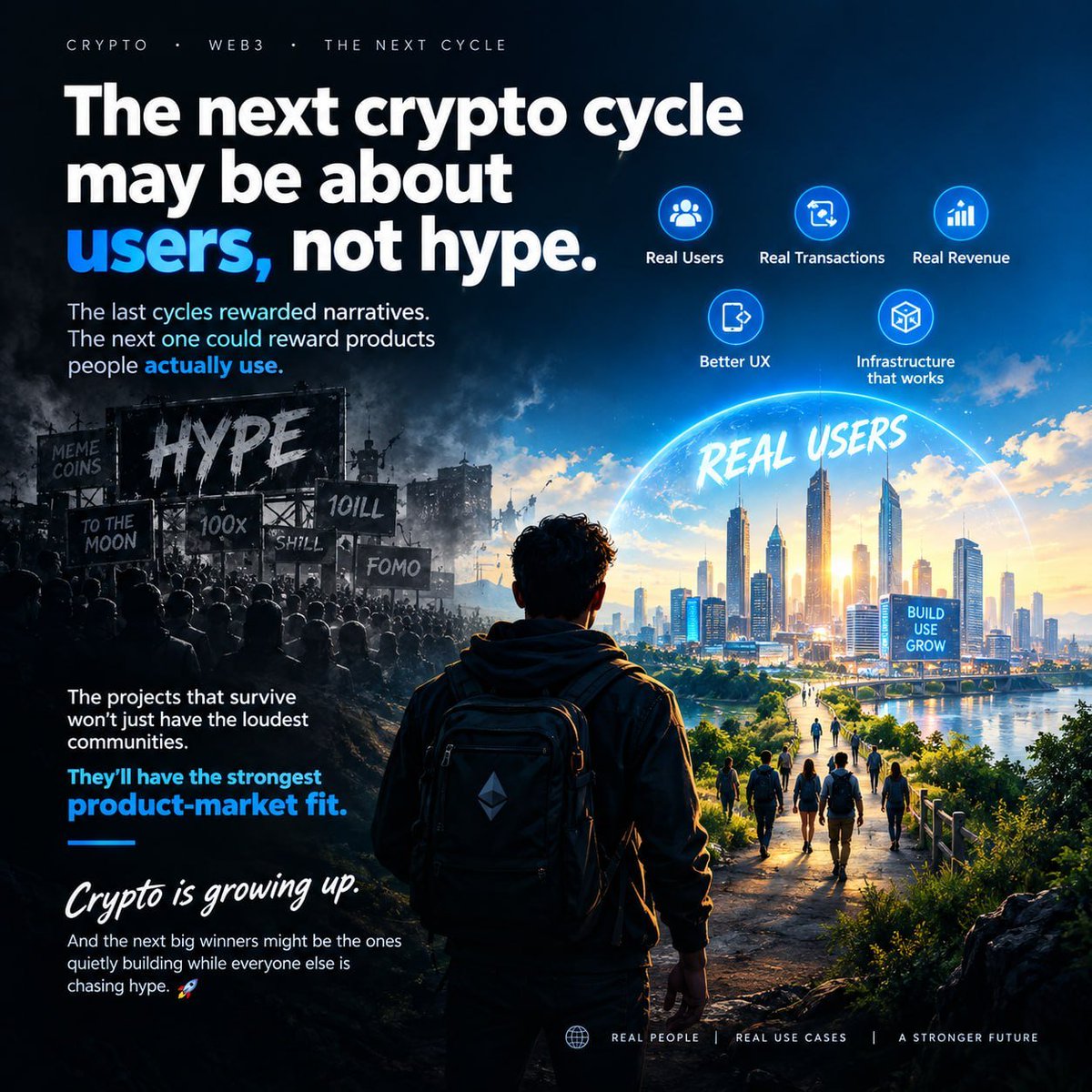 mafieaminhaj's tweet photo. The next crypto cycle may be about users, not hype.
The last cycles rewarded narratives.
The next one could reward products people actually use.
→ Real users
→ Real transactions
→ Real revenue
→ Better UX
→ Infrastructure that works https://t.co/8UypfNVqqs
