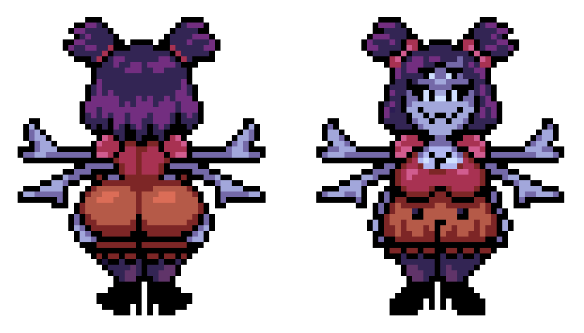 NamingtonF60047's tweet photo. Here's my Sprite work for Charlotte (my OC), Elnina, Muffet and December, for my NSFW Deltarune AU: "DELTAREAR".

#nsfwㅤㅤ #pixelartㅤ #Deltarear https://t.co/9o4HEpdKHw