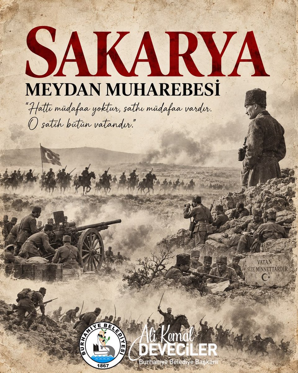kemal_deveciler's tweet photo. Kararlılığın ve bağımsızlık iradesinin ateşinde 22 gün 22 gece süren Sakarya Meydan Muharebesi Zaferi'nin 105. yıl dönümü kutlu olsun.

Başta Ulu Önderimiz Mustafa Kemal Atatürk ve silah arkadaşları olmak üzere tüm kahramanlarımızı saygı, rahmet ve minnetle anıyorum. https://t.co/fkM2r0w7TK