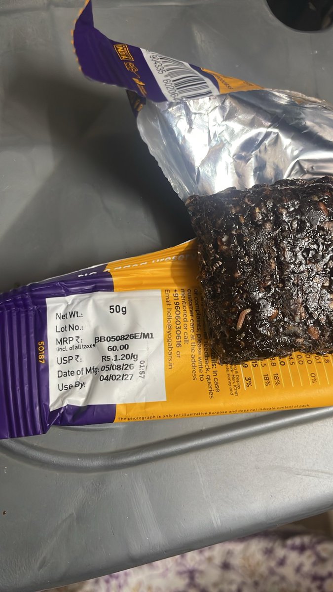 HumaneLifestyle's tweet photo. #YogaBar How is this acceptable?
I bought a Yoga Bar Protein Bar for my mother. She ate some of it before we found worms inside.
The product was not expired, and my mother is a pure vegetarian. This is so disturbing.
Details in the comments.
@fssaiindia @Tukaram_IndIAS https://t.co/hVt8kciXjp