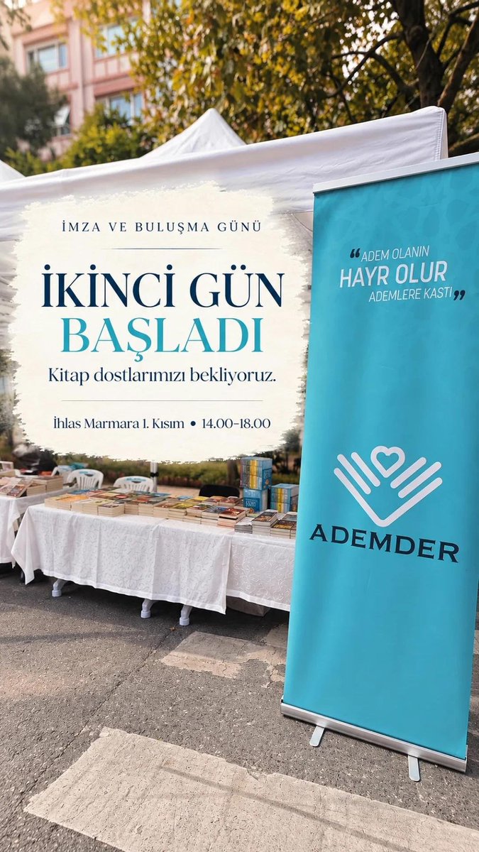 ademdernegi's tweet photo. İkinci gün başladı.
Kitap dostlarımızı Ademder standımıza bekliyoruz.
#Ademder https://t.co/GRVZhvY4Er