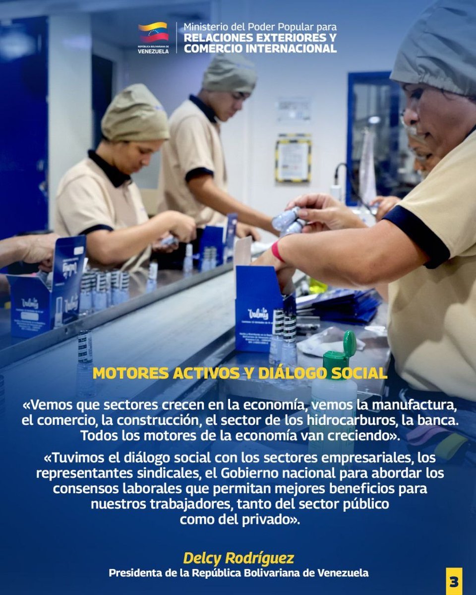 EmbCongo_ve's tweet photo. La presidenta encargada Delcy Rodríguez destaca los pilares de la recuperación histórica de la economía nacional, la cual se consolida como la de mayor crecimiento en América Latina y Sudamérica.
@Cancilleria_ve @plasenciafelixr
#BringThemBack
#FreeThemNow
#FreeMaduro
#FreeCilia https://t.co/Uxp921P1w2
