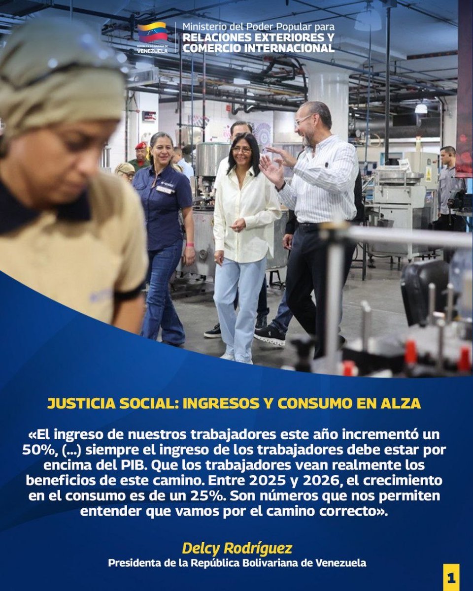 EmbCongo_ve's tweet photo. La presidenta encargada Delcy Rodríguez destaca los pilares de la recuperación histórica de la economía nacional, la cual se consolida como la de mayor crecimiento en América Latina y Sudamérica.
@Cancilleria_ve @plasenciafelixr
#BringThemBack
#FreeThemNow
#FreeMaduro
#FreeCilia https://t.co/Uxp921P1w2