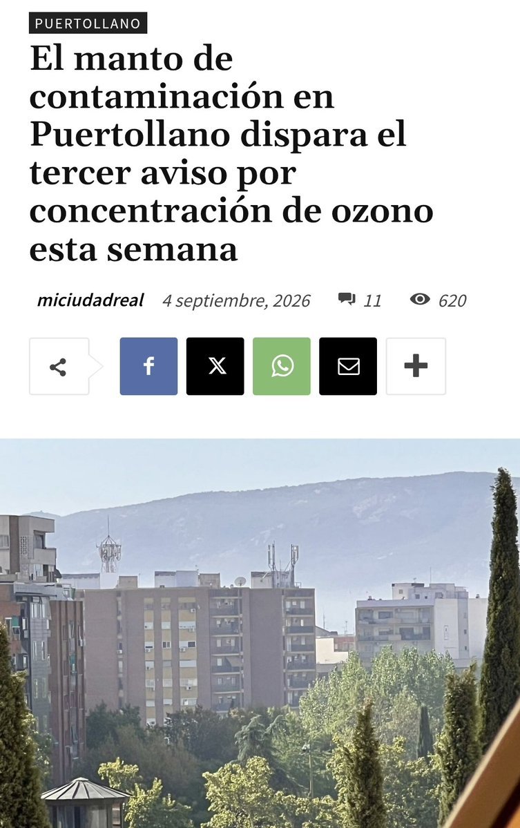 PodemosPuerto's tweet photo. 🧵 Arbolado, urbanismo y salud: ¿por qué Puertollano se ahoga en ozono?
​En solo 12 días de septiembre hemos vuelto a superar entre 4 y 5 veces los límites recomendados de ozono troposférico.
​El problema no es solo el calor, sino cómo construimos la ciudad 👇 https://t.co/ycn9BsBv24
