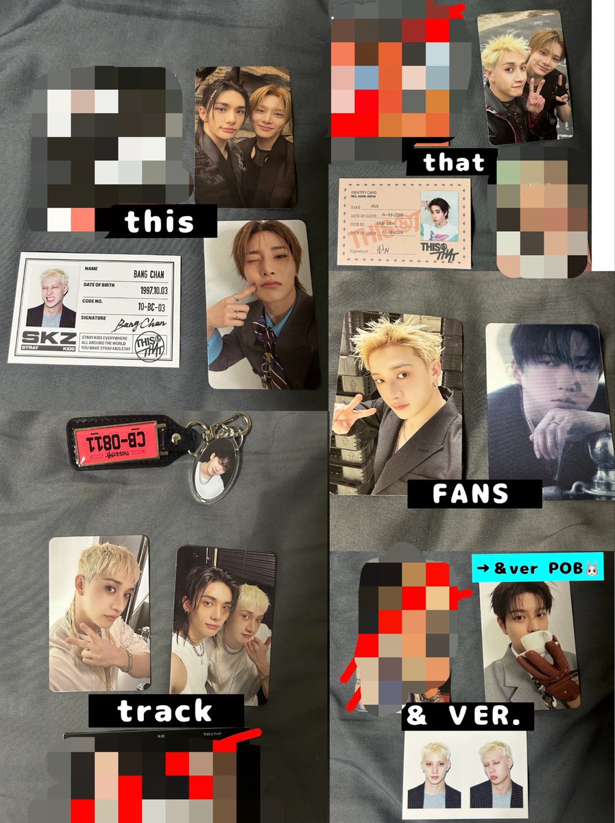 BzmAhj's tweet photo. スキズ StrayKids SKZ THIS&amp;THAT 封入　交換　FANS track &amp;VER.

【譲】画像参照
バンチャン🐺、チャンビン🐖🐇、ヒョンジン🥟、ハン🐿、スンミン🐶、アイエン🦊

【求】　同異種 リノ 🐰

郵送交換または京セラ(19日)現地、都内手渡し

お気軽にお声掛けください https://t.co/tb3iPfSUro