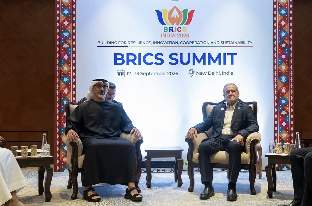 IranIntl_En's tweet photo. Iranian President Masoud Pezeshkian met Abu Dhabi Crown Prince Sheikh Khaled bin Mohamed bin Zayed on the sidelines of the BRICS summit, UAE presidential adviser Anwar Gargash said on Sunday.

Gargash said the meeting, held as part of the crown prince’s talks with participating leaders, reflected the UAE’s approach of combining deterrence with diplomacy.

“Neither can function properly without the other,” Gargash said. “Deterrence strengthens the credibility of diplomacy, while diplomacy succeeds when it begins from a position of parity and capability.”

He added that Pezeshkian had adopted “balanced and rational” positions throughout the prolonged crisis, saying those positions “cannot be ignored at this critical stage.”