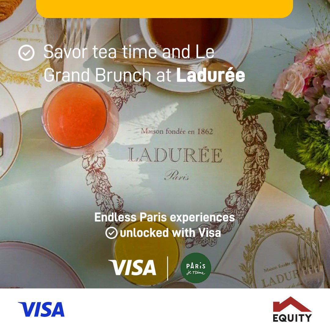 KeEquityBank's tweet photo. Pay with any of your Equity Visa card and dine with ease, wherever you go.
T &Cs Apply
#EquityBank #VisaDestinations #PayWithVisa https://t.co/g4doikTcjF