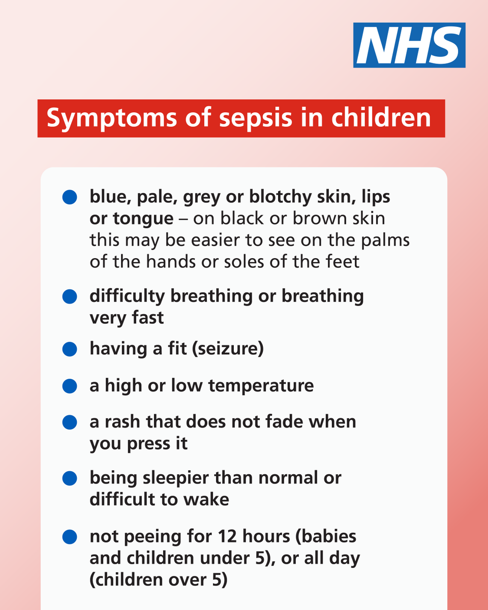 NHSuk's tweet photo. Today is World Sepsis Day. 

Sepsis is a life-threatening reaction to an infection which needs urgent treatment in hospital. 

It can be hard to spot, so make sure you know the symptoms. ⬇️ https://t.co/LQPJ74onf8