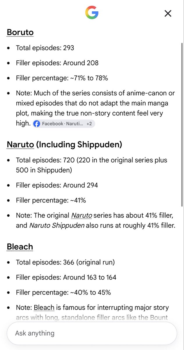 JeffeSenpai's tweet photo. @Starbax129 @ohlomass @ChrolloTrigger_ @VORTEX16296 NOT misinformation btw. You can’t defend this. When filler is more than majority of canon, might as well call that a filler anime. https://t.co/KJsTtio34W