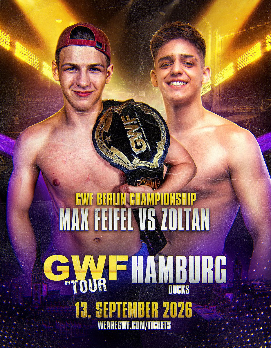 WeAreGWF's tweet photo. Heute in Hamburg! 
Kein Livestream, aber Restkarten an der Abendkasse. Sagt euren Freunden Bescheid, wird krachen. 

@ahurasexy vs @elpwrestling 
#MaxFeifel vs @Zoltnfekete7 
Blutsbrüder (@ErkanSulcani) vs @pascalspalter, @aytacbahar_, @JoshuaAmaru_ 
@RamboWrestling vs @PureTKC https://t.co/yPIBzbWbxG