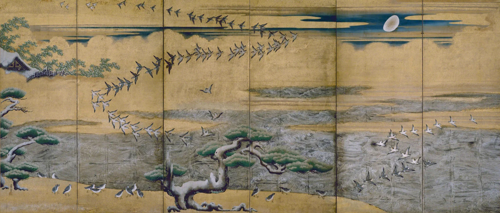 狩野山雪、雪汀水禽図屏風、超希少・大判画集画、新品高級額装付 日本美術史bot on X: 