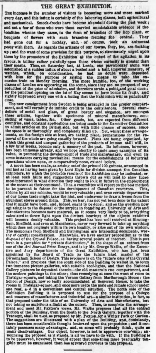 HookedWit's tweet photo. Following last week's double supplement, the Illustrated London News had just this article about the Great Exhibition, 175 years ago today: https://t.co/FZF8Wrcq5O