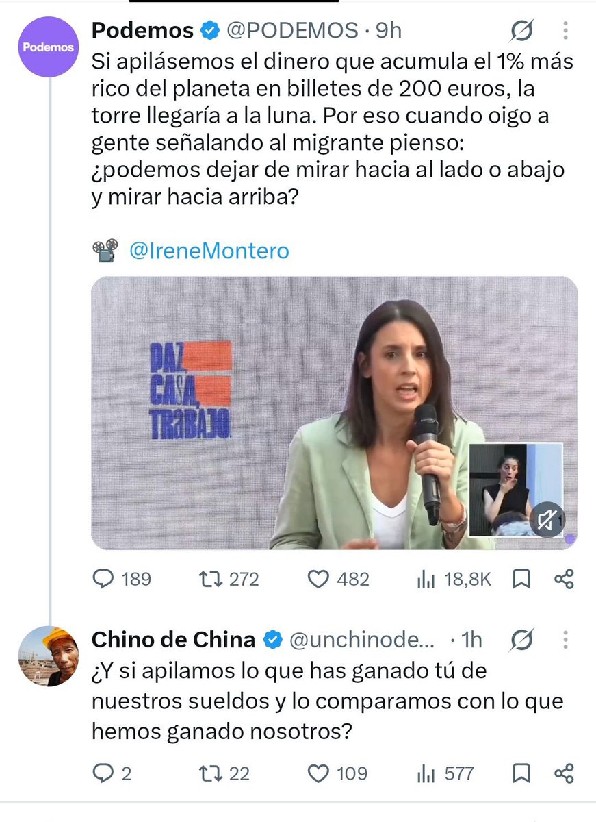 mejoreszasca's tweet photo. ZASCA!!!!!!!!!! de @unchinodechina a @IreneMontero . Vía @giraldilloconG https://t.co/viTm3ZY7ub