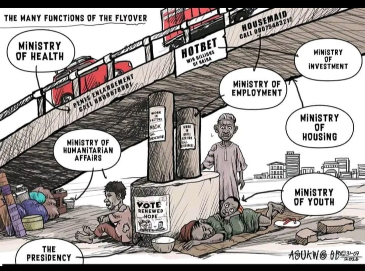 JimmyAdeomi's tweet photo. The flyover thought it was for cars. Nigeria said: it’s for everything else.  The bridge is carrying weight it was never designed for… and I don’t mean cars. Then, what do you think I meant? https://t.co/wsXAJWYnCy