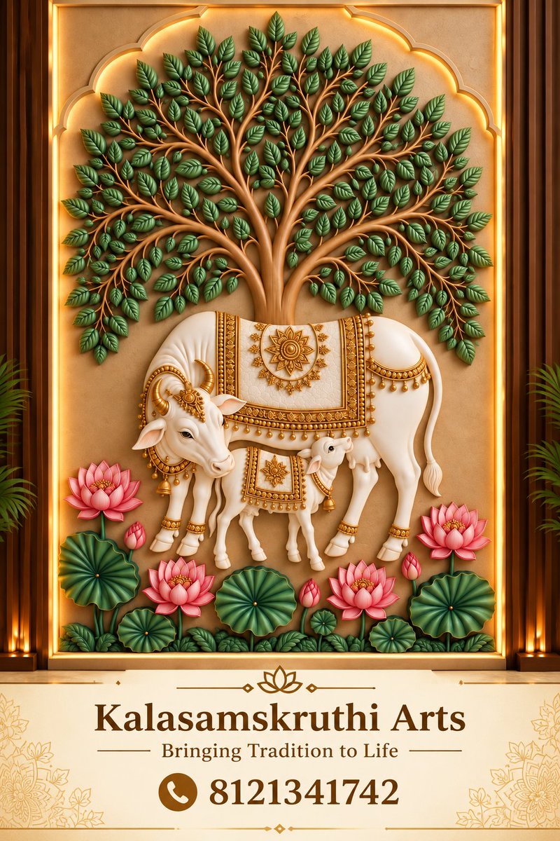 Hyderbadwallart's tweet photo. 🌿 Kalpavruksha HDHMR Wall Mural 🐄🌸

A beautiful blend of traditional Indian art featuring Kalpavruksha, Cow &amp; Lotus designs—symbolizing prosperity, purity.

📍 Hyderabad Wall Art
 81213 41742
https://t.co/ZjlIjz2aZo
#Kalpavruksha #HDHMRWallArt #CowWallArt #LotusWallArt https://t.co/GZTLwd5XUU