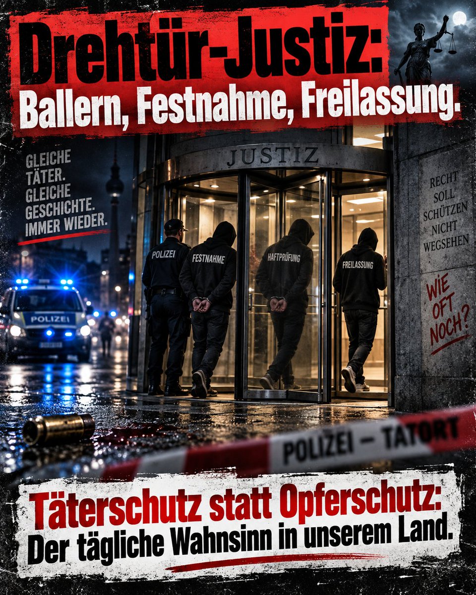 Bernd_Kaiser_BD's tweet photo. Stellt euch vor, eure 16-jährige Tochter wird von drei jungen Männern massiv bedrängt und flüchtet in Panik in einen Linienbus. Die Reaktion? Der 17-jährige Rädelsführer zieht eine Waffe und feuert mehrfach auf den anfahrenden Bus der Linie 251. Einschusslöcher in den Scheiben, pure Angst bei der Jugendlichen, den Fahrgästen und dem Busfahrer. 
Ein ganz normaler Freitagabend um 20:50 Uhr in Hamburg-Neugraben.

Aber keine Sorge, unser Rechtsstaat greift hart durch! Das SEK rückt am nächsten Morgen an, stürmt die Wohnung und findet im Keller des Schützen die Tatwaffe samt Munition. 
Recherchen und Ermittlungen zeigen: 
Die Herrschaften im Alter von 14, 15 und 17 Jahren hatten im Viertel zuvor sogar schon ungestört „Schießübungen“ absolviert. Man bereitet sich eben vor.

Und jetzt kommt die Pointe, bei der jedem rechtstreuen Bürger das Lachen im Halse stecken bleibt: 
Alle drei wurden nach der Festnahme sofort wieder auf die Straße gelassen. 
„Mangels Haftgründen auf freien Fuß gesetzt.“

Natürlich. Warum auch jemanden einsperren, der auf fliehende Mädchen und öffentliche Verkehrsmittel schießt? 
Fluchtgefahr? Ach was. 
Wiederholungsgefahr nach vorherigem Waffentraining? Völlig absurd. 
Die Hamburger Justiz schickt die mutmaßlichen Täter pünktlich zum Wochenende zurück in den Kiez. 
Die hochgefährliche Arbeit der Polizei verkommt zur staatlich finanzierten Drehtür, während das minderjährige Opfer nun jeden Tag Angst haben muss, seinen Peinigern wieder an der Haltestelle zu begegnen.

Solange Täterschutz in diesem Land konsequent über Opferschutz steht, dürfen wir uns über den Kontrollverlust auf unseren Straßen nicht wundern.

#Hamburg #Täterschutz #Justizversagen