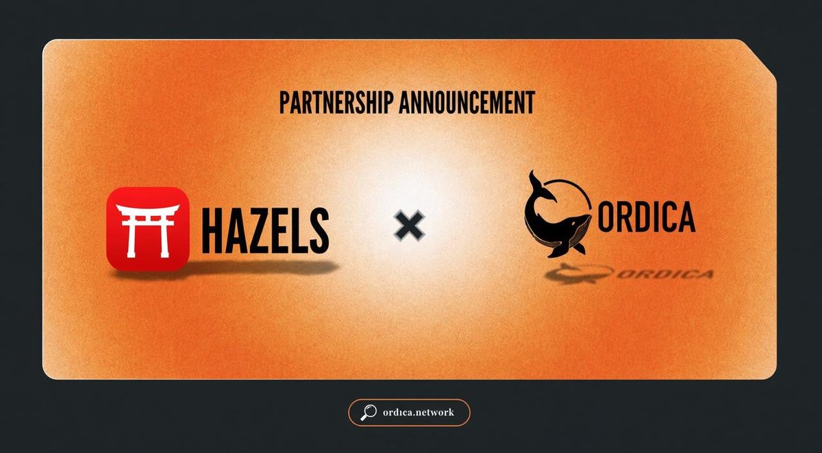 OrdicaNetwork's tweet photo. PARTNERSHIP ANNOUNCEMENT

We are pleased to announce our strategic partnership with @0xhazels.
A giveaway for 70 Whitelist spots is ready!
Join the Ordica HUB to discover the benefits.

Ordica HUB: https://t.co/yaYdaayAdn https://t.co/CaVAkD7mVo