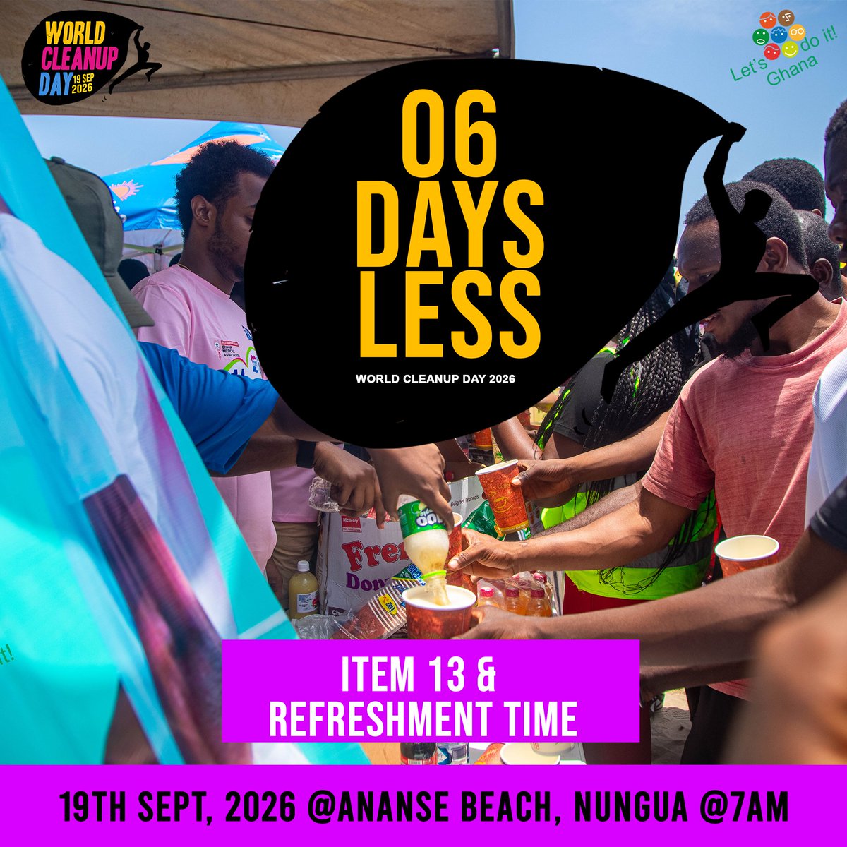 letsdoitghana's tweet photo. We can't wait to welcome you all at Ananse Beach, Nungua, on 19th September, at 7am to observe #WorldCleanupDay.
Tell a friend to tell a friend😉.
#StriveForFive #WCD2026 #foodwaste #anansebeach #letsdoitworld #REDUCE #ghana #letsdoitgh #saynotosingleuseplastics https://t.co/JfjWld2zY1