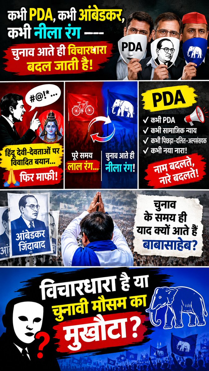 shyawlin57967's tweet photo. 🎭 कभी PDA, कभी आंबेडकर, कभी नीला रंग—चुनाव आते ही विचारधारा बदल जाती है!
🙏 विवादित बयान → माफी
🔴 लाल रंग → 🔵 नीला रंग
📢 नारे बदलते, चेहरे बदलते!
❓ विचारधारा है या चुनावी मौसम का मुखौटा? 🐘💙
🦎🚰"भैंस चारा खाए, गिरगिट रंग बदले—देवता रोए, नेता हँसे!"@#FodderScam @#TapScam https://t.co/BomEj5W9Xc