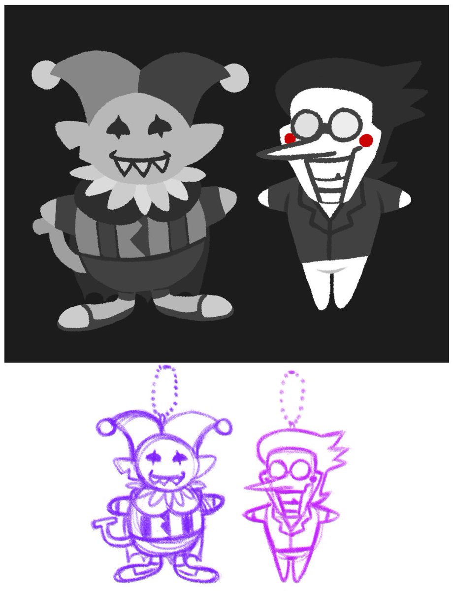 Nefarious_King's tweet photo. The initial sketch. I'd make them plush keychains so I can carry them around in my pocket everywhere. Show them the joys of life. #spamvil #deltarune #theydeservetheworld https://t.co/vjeNUXhjYB