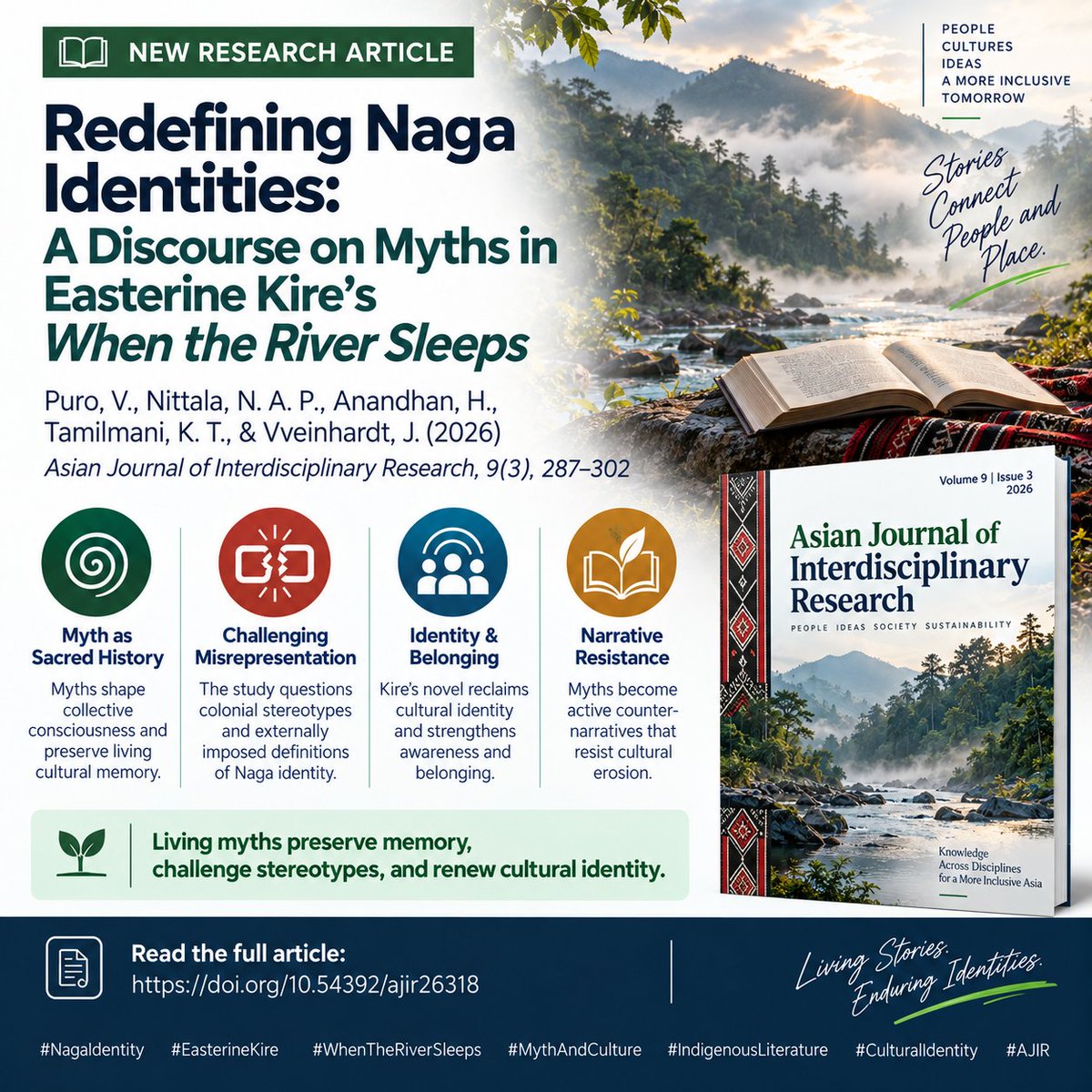 MDeikus's tweet photo. A compelling study of how myths in Easterine Kire’s When the River Sleeps reclaim Naga identity and resist cultural misrepresentation. #NagaIdentity #IndigenousLiterature #MythStudies #PostcolonialStudies https://t.co/QLMtN3fCJw https://t.co/PCy3yyO1cf