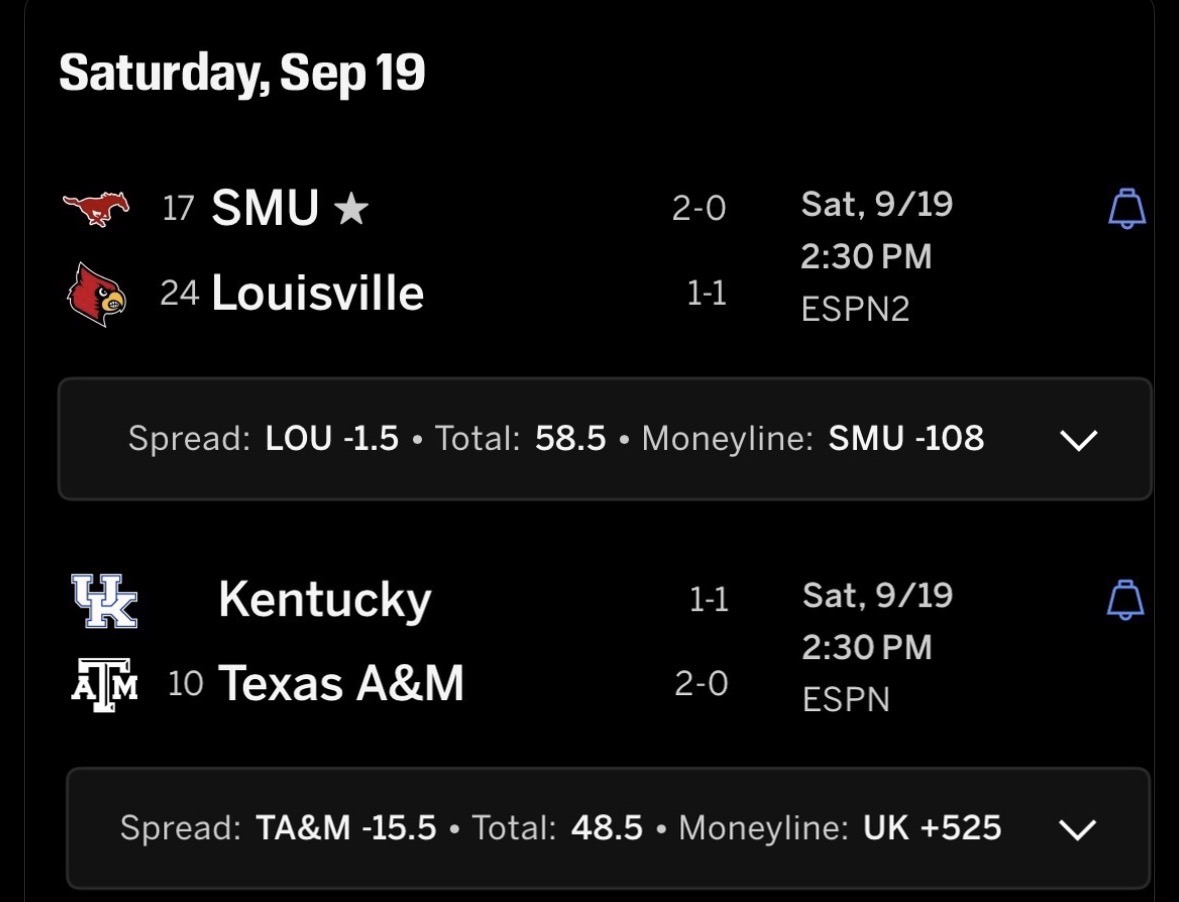 DeanRalsky's tweet photo. ESPN decided to air the Kentucky vs. Texas A&amp;M game on ESPN next week, while leaving arguably the most important ACC regular-season game on ESPN2. 

SMU vs. Louisville is one of two ranked-on-ranked games on Saturday...

They really just can't help themselves, can they? https://t.co/9N1PMJvJyC