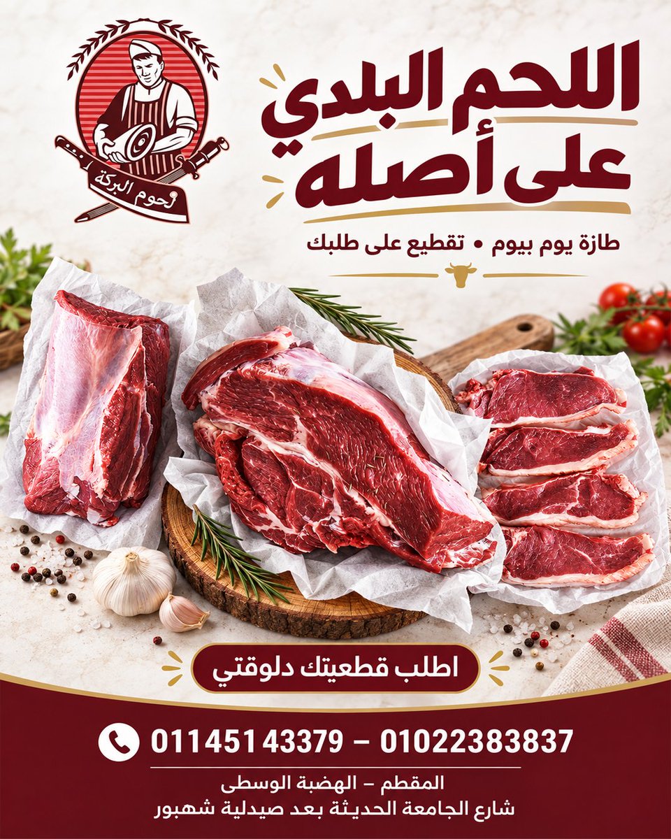 ElBarakaMeat's tweet photo. قولنا هتطبخ إيه… ونجهزلك اللحمة اللي تليق بأكلتك 🥩

كباب حلة، صينية في الفرن ولا مشويات؟
عند لحوم البركة، لحمة بلدي طازة يوم بيوم، ونقطعها على طلبك علشان تدخل مطبخك جاهزة على التسوية 👌
اللحم البلدي على أصله… من اختيارنا لبيتك ❤️

#لحوم_البركة #اللحم_البلدي #لحوم_بلدي #المقطم https://t.co/4M70hKZi2u
