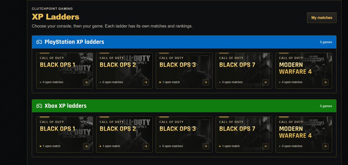 CPGamingHQ's tweet photo. Take a look at what we got in the works!

ClutchPoint Gaming! We are looking for the communities input on what they are trying to get out of a site, something that will make you want to play!

Here is a sneak peak at the homepage, and XP ladder page!

#CallofDuty #CDL #Gaming #GB https://t.co/uLiEHITKcU