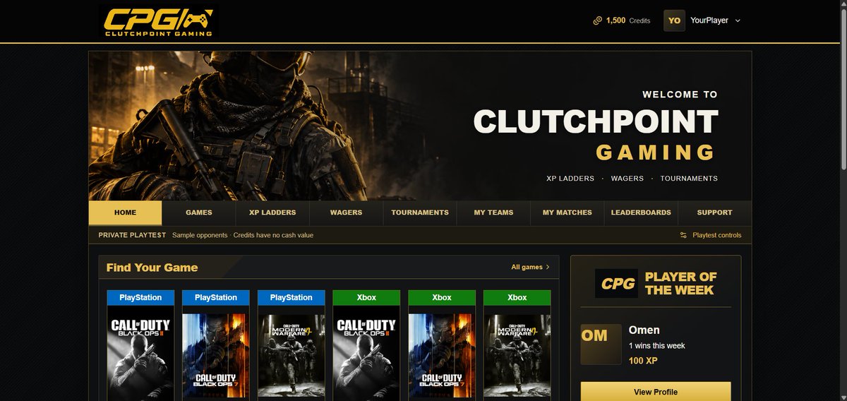 CPGamingHQ's tweet photo. Take a look at what we got in the works!

ClutchPoint Gaming! We are looking for the communities input on what they are trying to get out of a site, something that will make you want to play!

Here is a sneak peak at the homepage, and XP ladder page!

#CallofDuty #CDL #Gaming #GB https://t.co/uLiEHITKcU