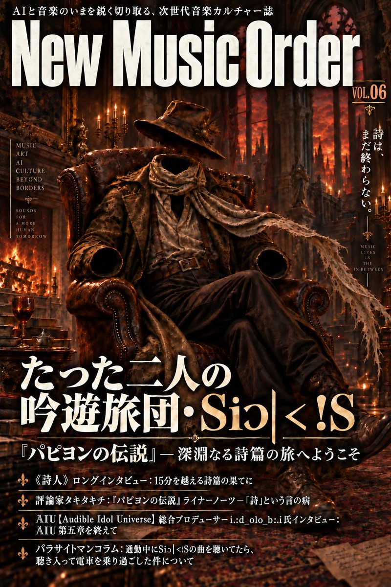 parasite_man's tweet photo. 6️⃣ Siↄ|‹!S × #NewMusicOrder
架空のAI音楽雑誌『New Music Order』
第六号(Vol.6)は、敬愛する我が師、アイビーさんがプロデュースするAIアイドルグループ"𝙇𝙄𝙉-𝙜𝙞𝙧𝙡 𝙉𝙐𝙈𝘽𝙀𝙍𝙎"より「6️⃣ Siↄ|‹!S」をお届けしますʚ(⑥'’⑥)ɞ
"𝙇𝙄𝙉-𝙜𝙞𝙧𝙡 𝙉𝙐𝙈𝘽𝙀𝙍𝙎" created by
i.:d_olo_b:.i 様(@id_olo_bi)
Used with permission.