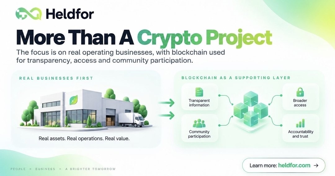 TheMoonHailey's tweet photo. Heldfor is more than a crypto project. @HeldforOfficial

The starting point is not a token. It is real operating businesses — real assets, real operations, and real value created in the physical world.

Blockchain sits underneath as a supporting layer. It is there for transparent information, broader access, community participation, and a clearer path to accountability and trust.

Business first. Technology in service of the mission. Not the other way around.

People × Business × A brighter tomorrow.

🌐 https://t.co/7ZHhyeQGNl  

𝕏 @heldforofficial  

Telegram: https://t.co/auxslUh39S