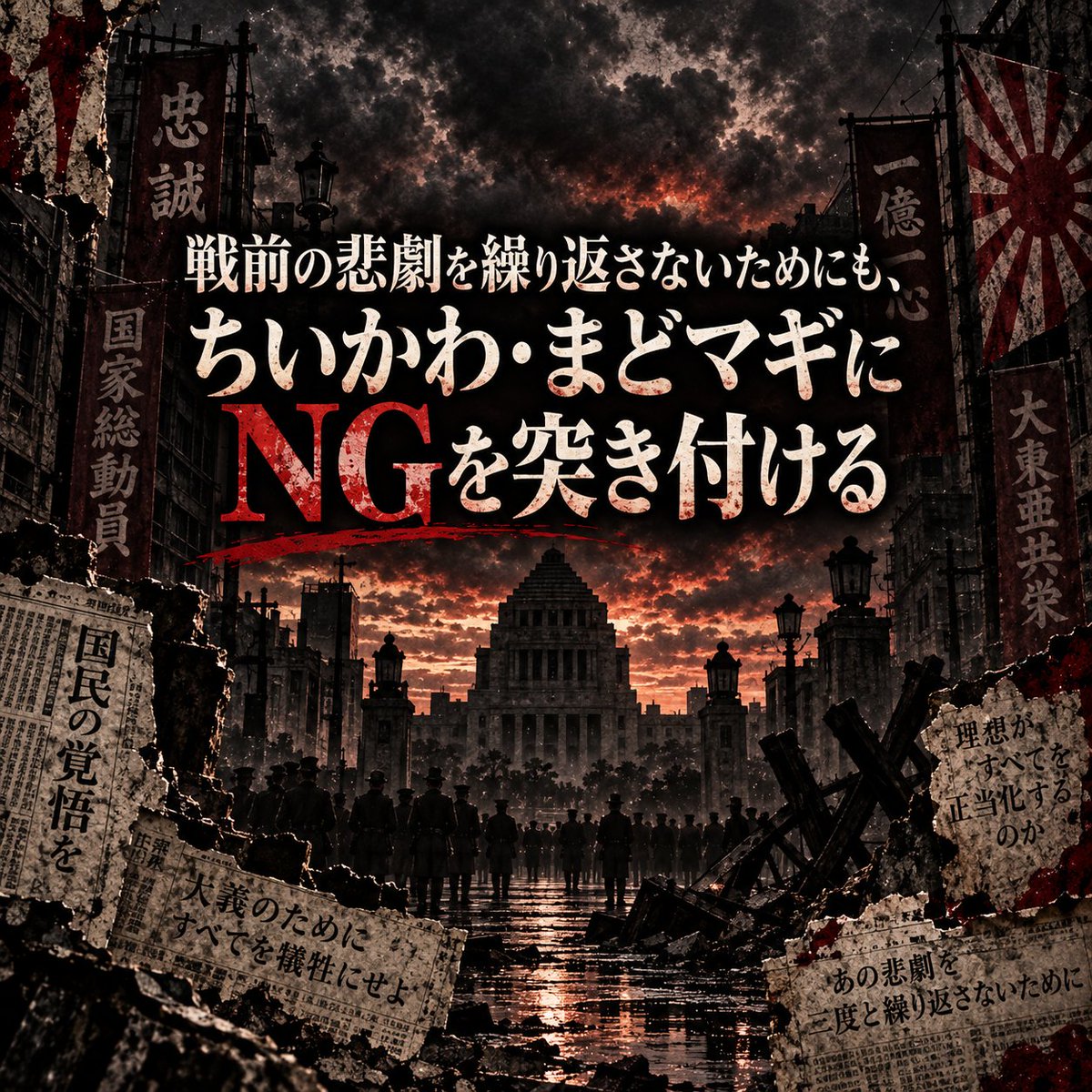 toshizo2023ip's tweet photo. 目的が正しければ、手段は問わないのか。

私の答えは、明確にNOです。

1932年、五・一五事件。海軍青年将校らが首相官邸などを襲撃し、犬養毅首相が殺害されました。

この事件を単なる凶悪犯罪としてだけ見ると、本当の怖さを見落とします。実行した青年将校たちは、私利私欲だけで動いていたわけではありません。政党政治への不信、財閥への反発、農村の困窮。彼らなりの大義がありました。

本人たちは、自分たちが正しいことをしていると思っていた。ここが怖いところです。

このままでは国が駄目になる、だから自分たちが正さなければならない。そこまでは、まだ意見です。しかし「だから首相を殺してもよい」となった瞬間、決定的に一線を越える。

目的の正しさと、手段の正しさは、別問題です。

この物差しを持って『ちいかわ』と『まどマギ』を観ると、少し違う景色が見えてきました。

誰かを幸せにしたいという善意は、他者の自由を奪う免許にはならない。

むしろ、悪意より善意の方が怖いことさえあります。悪意なら、自分が悪いことをしていると分かっている場合がある。でも善意は「これは正しいことだ」という確信を与える。その確信が強くなったとき、人はブレーキを失います。

念のため書いておくと、これは作品への否定ではありません。私はどちらも好きです。むしろ逆で、「愛しているなら、どこまで許されるのか」という嫌な問いを観客に残してくれる。だから面白いのだと思っています。

※作品の核心に触れています。未見の方はご注意ください。

▼ 戦前の悲劇を繰り返さないためにも、ちいかわ・まどマギにNGを突き付ける
https://t.co/l2UxjeVBsd