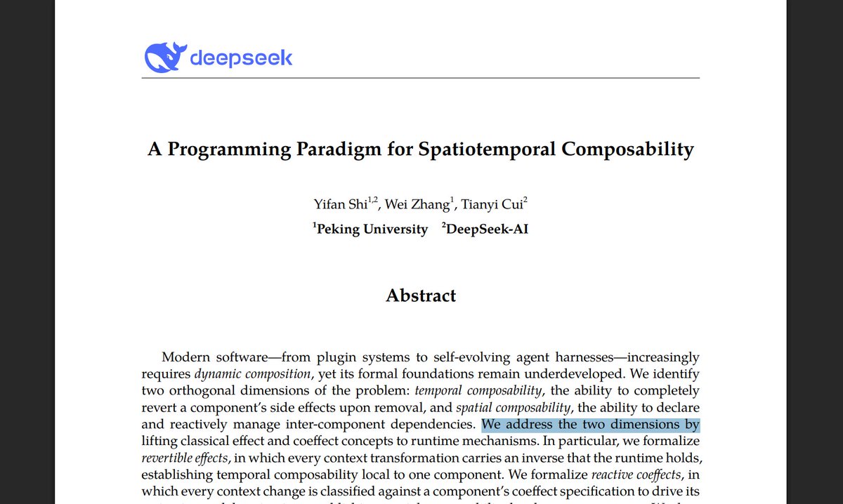 crazyMLguy's tweet photo. Sunday reading, I select this exciting paper about Spatial and temporal composability these ideas implemented in cordis framework used in Deepseek harness to achieve their unique proposition of Everything as a Plugin. https://t.co/w0ej9pVUgw