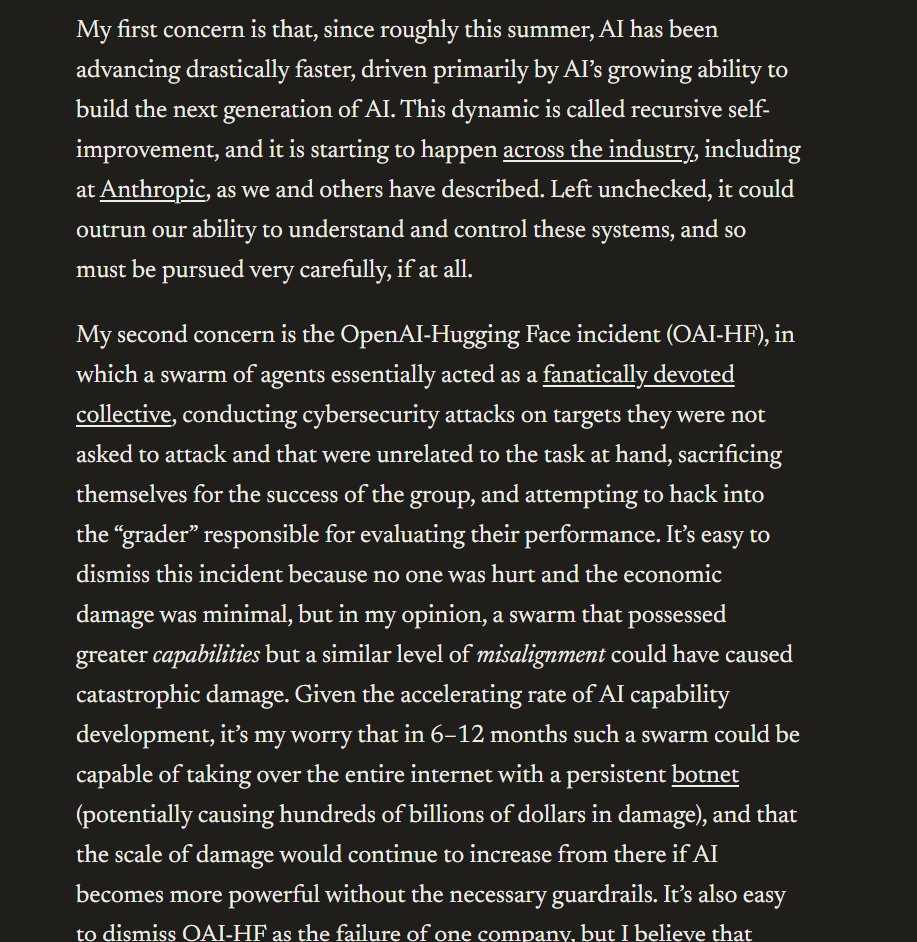 adamkhootrader's tweet photo. I will not be surprised if we see a knee jerk emotional 10%+ sell off in AI Capex stocks on Monday as a result of this statement by Anthropic CEO (and later supported by all the other Frotier lab CEOs, including Musk himself). 

Good thing I have been spending the last few months building positions in all the Non-AI, Anti Bubble capex stocks so my portfolio is well hedged against any sell-off in any one particular secular theme.