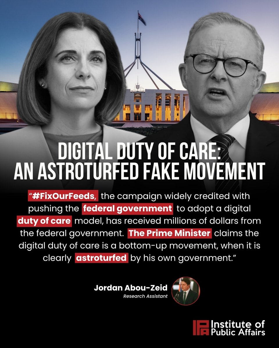 TheIPA's tweet photo. “#FixOurFeeds, the campaign widely credited with pushing the federal government to adopt a digital duty of care model, has received millions of dollars from the federal government.”

IPA Research Assistant Jordan Abou-Zeid reveals how Teach Us Consent, the parent organisation of the #FixOurFeeds campaign, received $2.67 million in government funding across the 2024 and 2025 financial years, with 86% of its revenue coming from government.

📖 Read the full article: https://t.co/HixLVCGtw6

#DigitalDutyOfCare #FreeSpeech #Alborithm