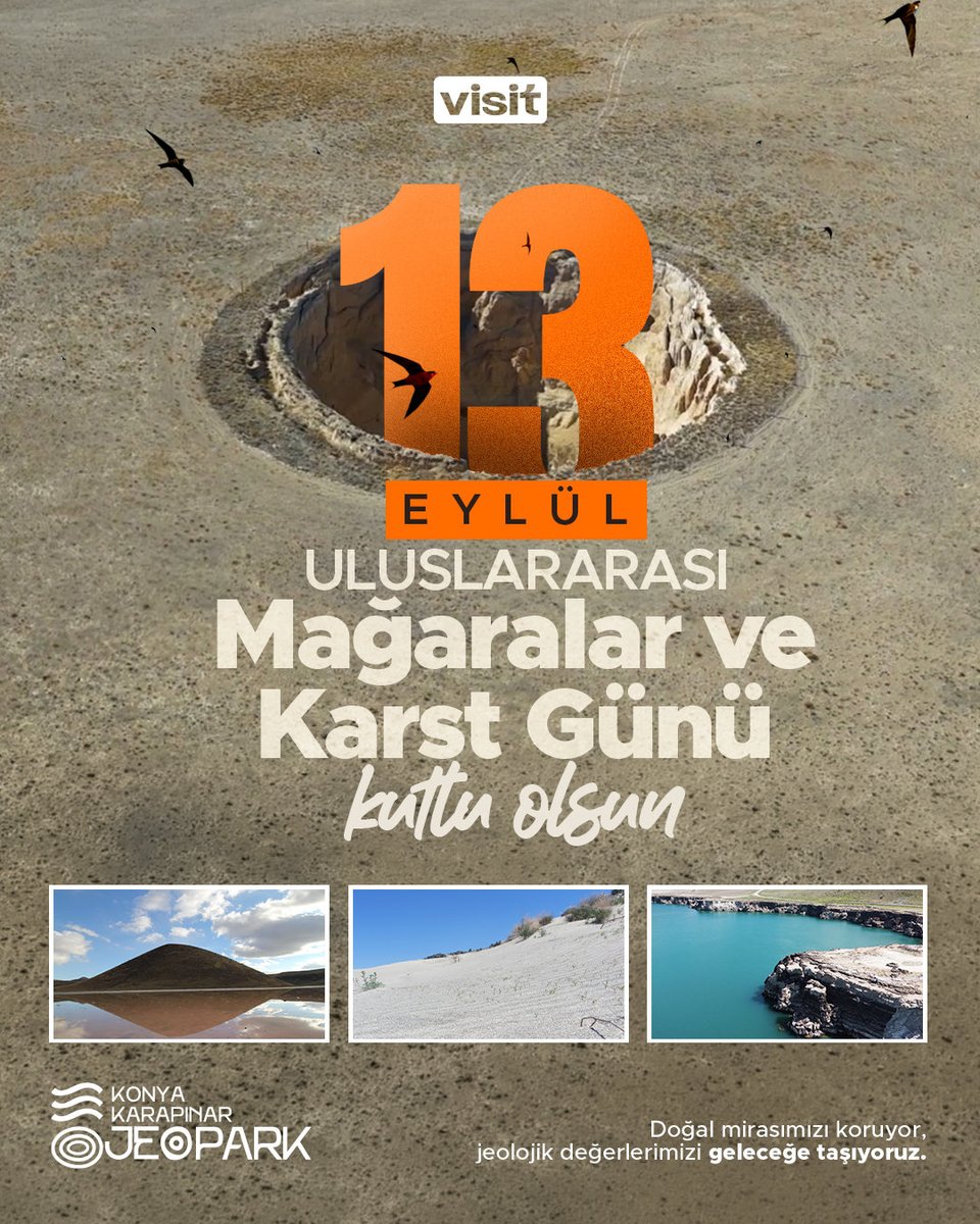 konyajeopark's tweet photo. Mağaralar ve karstik alanların araştırılması, korunması ve gelecek nesillere aktarılmasına dikkat çektiğimiz Uluslararası Mağaralar ve Karst Günü kutlu olsun.
#Jeosit #Jeomiras #Jeopark #Jeoloji #Karapınar https://t.co/q4ymtCndzQ