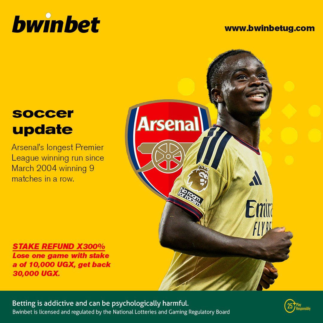 bwinbet_Ug's tweet photo. ⚽🔥 Arsenal are on a roll! 9 Premier League wins in a row — can they keep the winning streak alive?
💰 STAKE REFUND X300% — Back your picks and stand a chance to get up to 30,000 UGX back!
🌐 https://t.co/flgYxaaZmv
#Bwinbet #Arsenal #PremierLeague #SoccerUpdate #BetResponsibly #UgandaBetting