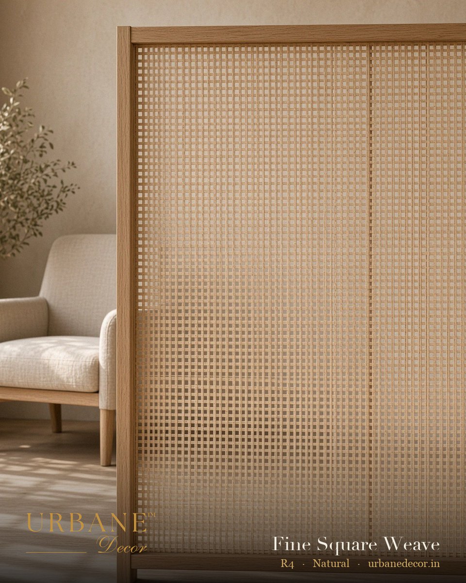 UrbaneDecor24's tweet photo. Fine Square Weave, Natural (Ref. R4).

Cane squared off: flat pale strips on a tight grid, dark through every square. Quieter than hexagon caning, so it carries large drawer fronts and vanities.

LuminArt cane webbing by Urbane Decor. Samples on DM.

#canewebbing #rattan https://t.co/bULnf1GGHy