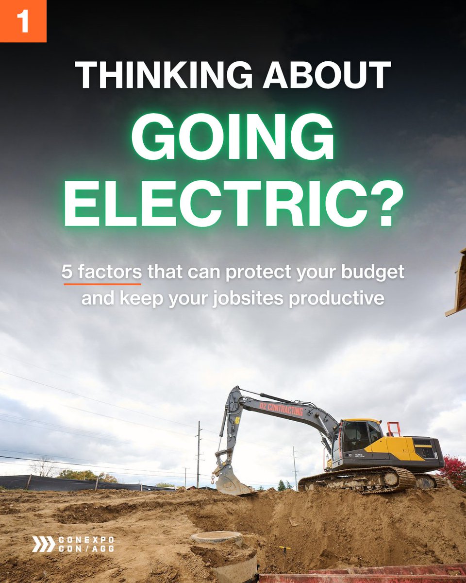 conexpoconagg's tweet photo. (🧵 THREAD 1/2)
Thinking about adding electric equipment to your fleet?
The purchase price is only part of the equation. Charging, power availability, downtime, and project fit can have just as much impact on ROI.
⚡ 5 considerations before you invest: https://t.co/0mFHEAMSON https://t.co/UV9VrATv97