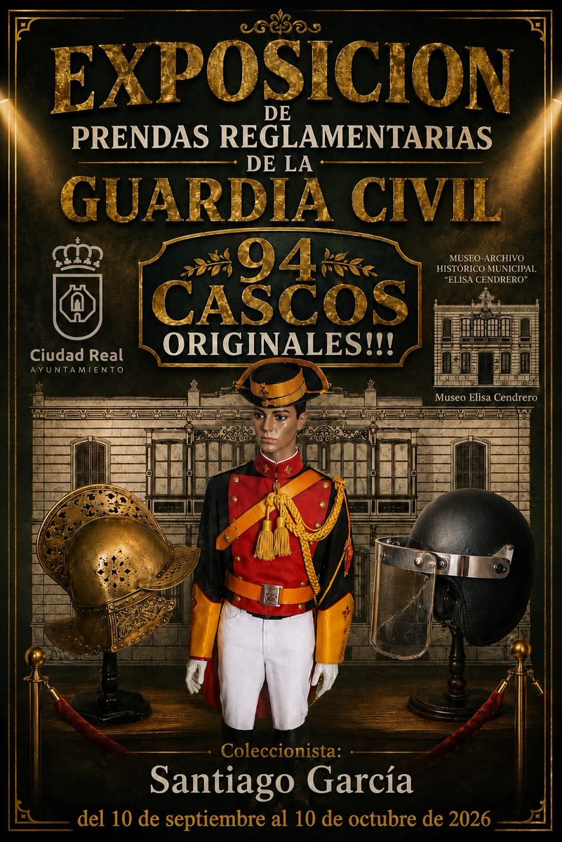 APROGC's tweet photo. No os perdáis esta interesante exposición en el Museo-archivo histórico municipal " Elisa Cendrero" de Ciudad Real. Podéis visitarla hasta el 10 de octubre.

#MeGustaSerGuardiaCivil https://t.co/YSbGizhHi7