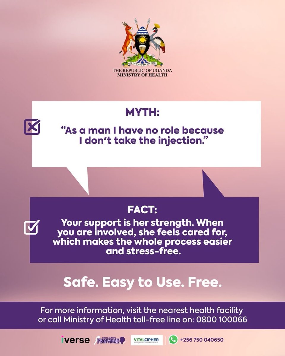 Piirax_Pro1's tweet photo. MYTH AND FACTS ABOUT SAYANA PRESS SELF-INJECTION CONTRACEPTIVE 
JUST 1 SINGLE DOSE FOR 3 MONTHS 
THIS MESSAGE IS BROUGHT TO YOU BY @MINOFHEALTHUG AND @iVerseAfrica #SheIsAlwaysPreparedUG #EraiNgesiDucNaEkapakina https://t.co/jlhuUrLBvU