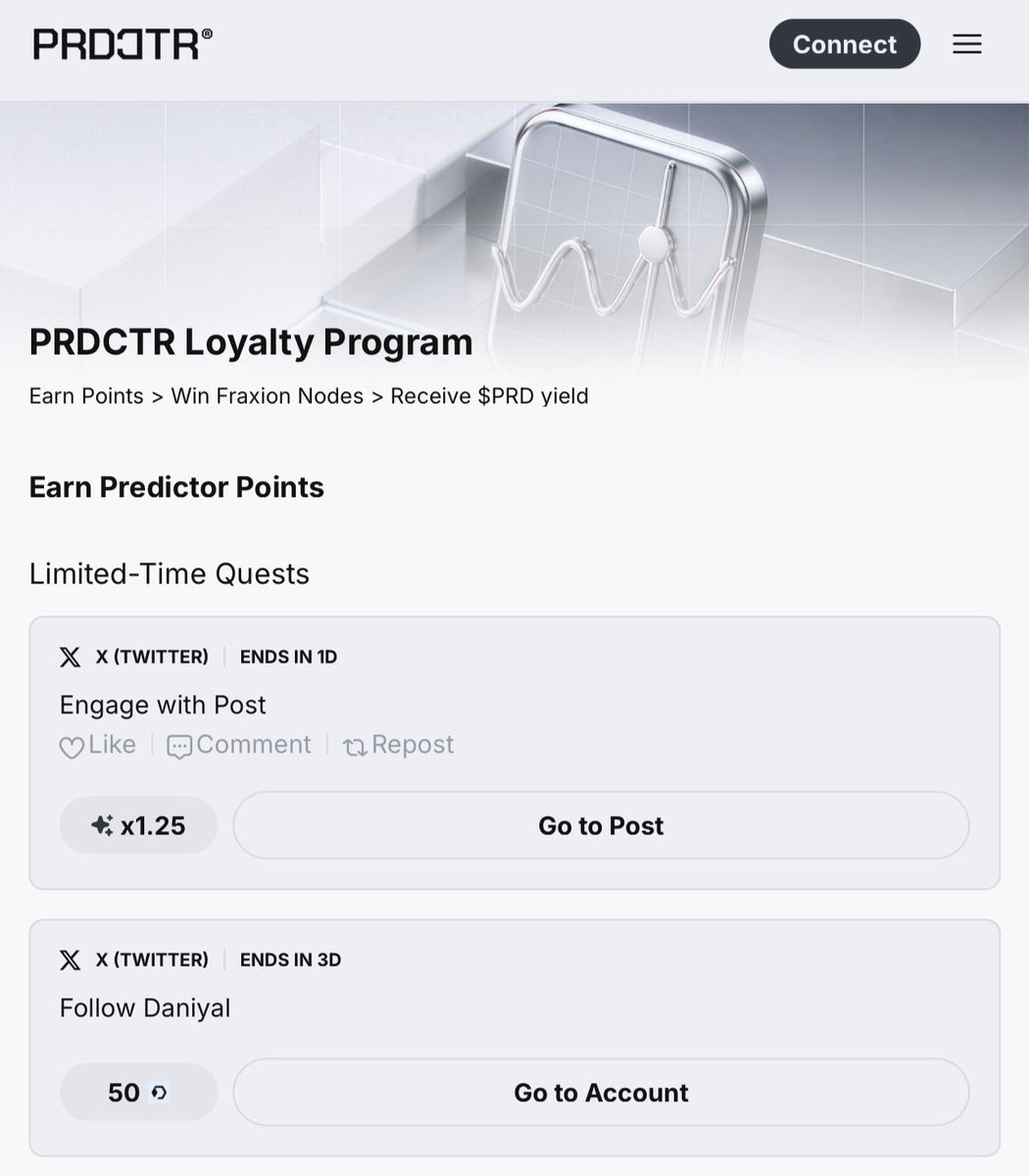 creed_on_chain's tweet photo. Been keeping an eye on @prdctr_IO for a while and this is worth a proper breakdown.

prediction markets are one of the fastest growing categories in crypto right now but one problem is most platforms are single purpose. one app, one market type, tightly coupled together.

PRDCTR is building a purpose built AppChain specifically for prediction markets. 

their own app https://t.co/ni87Fd7nn5 is just the first market live on it. the architecture is designed to host an entire ecosystem of independent markets across sports, crypto, politics, tech, finance and AI.

$PRD is the utility token powering every transaction on the network from predictions to settlements and node operations. hard capped at 95B supply.

there’s a questing hub live right now where you can farm the airdrop. just connect your wallet and start completing simple tasks to earn points.

check it out here 👉 https://t.co/TpI76yFn55

still early but worth exploring. make sure to DYOR before jumping in.