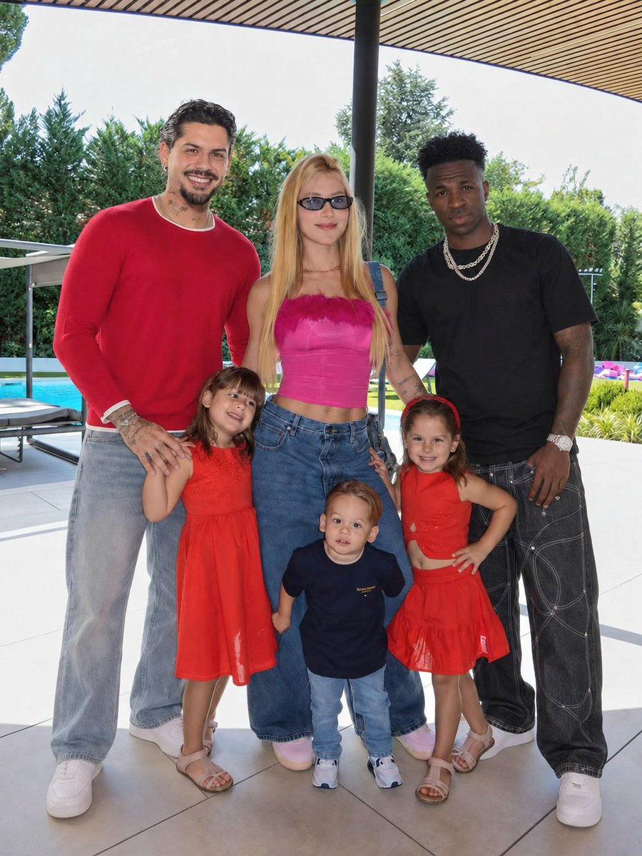 MavenUg's tweet photo. Vinicius Jr. takes a pic with girlfriend Virginia, her baby daddy and kids😊🥰 https://t.co/I968g7RnHp