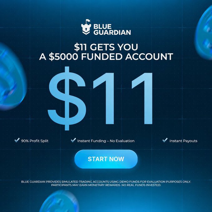 Eurusd_killer's tweet photo. - ONLY $11 TO GET $5,000 FUNDED

Trade with @BlueGuardiancom and get

✅ Instant Funding
✅ No Evaluation
✅ 90% Profit Split
✅ Instant Payouts

Use code Killer

Start your funded journey for just $11

https://t.co/2jVgTAHgEI https://t.co/5eSZnDPOQt