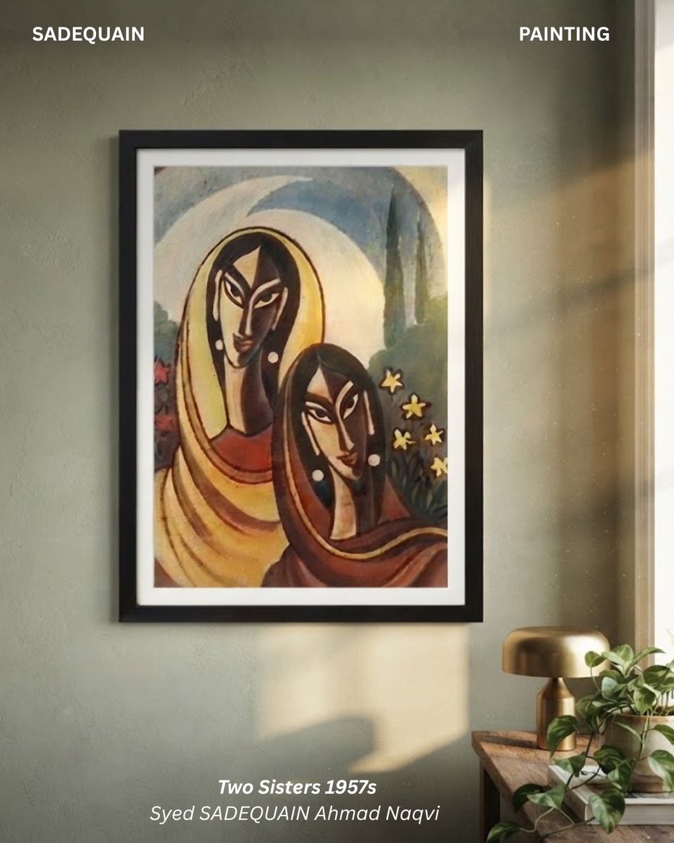 Sadequain_Naqvi's tweet photo. Painted in 1957, Two Sisters is a defining early work by Sadequain.

#Sadequain https://t.co/wxINofLtzs
