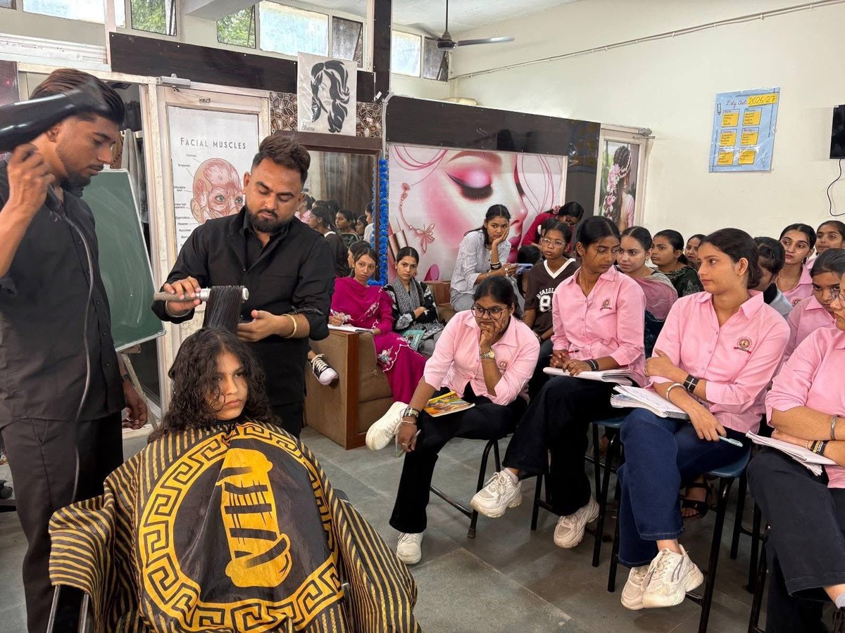 HKCKapurthala's tweet photo. The Department of Cosmetology at Hindu Kanya College, Kapurthala organized a Workshop on 'Hair Styling and Haircuts' on 12th September 2026. The Resource Person, Mr. Tushar Bansal, an International Hair Trainer provided an insightful and practical demonstration on various hair https://t.co/FZrwo2lzI7