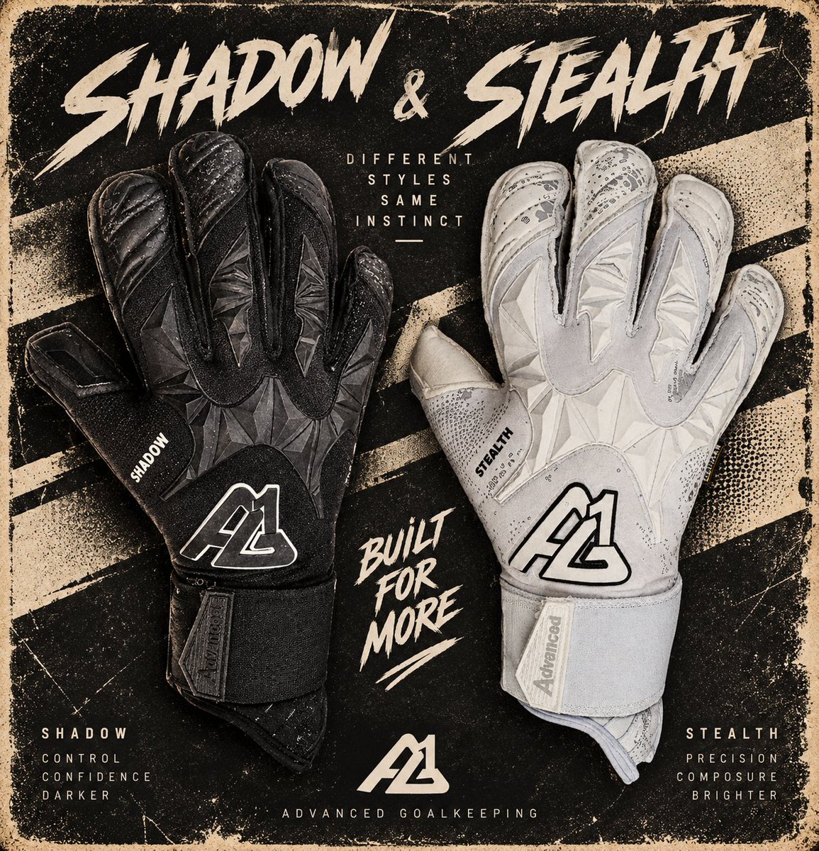 AdvancedGk's tweet photo. SHADOW 🖤 or STEALTH 🤍 — which one are you?

Different styles. Same instinct. 🧤⚽
Whether you play with control &amp; confidence or precision &amp; composure, AG1 gloves are BUILT FOR MORE.

🌑 SHADOW — Control. Confidence. Darker.
⚪ STEALTH — Precision. Composure. Brighter. https://t.co/JhD2BySVxL